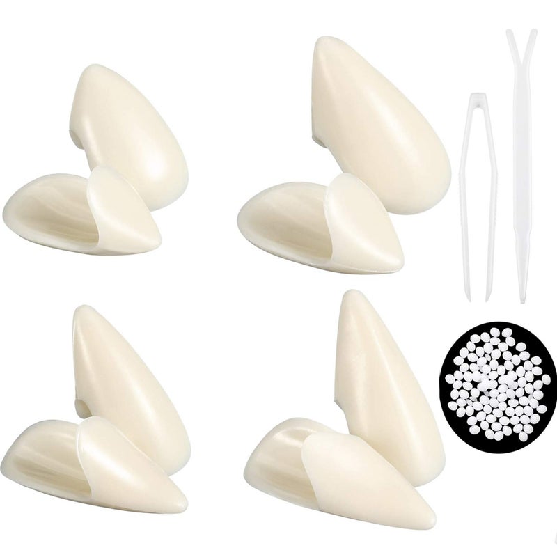 BBTO Set of 8 Vampire Teeth 4 Size Halloween Cosplay Fangs Fake Teeth with Tooth Pellets Adhesive Installation Tools and Instruction Halloween Party Cosplay Dentures Prop(White) - Image 1